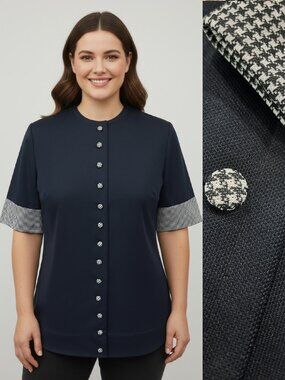 Vtg 70s mini houndstooth blouse - HMS Classics brand